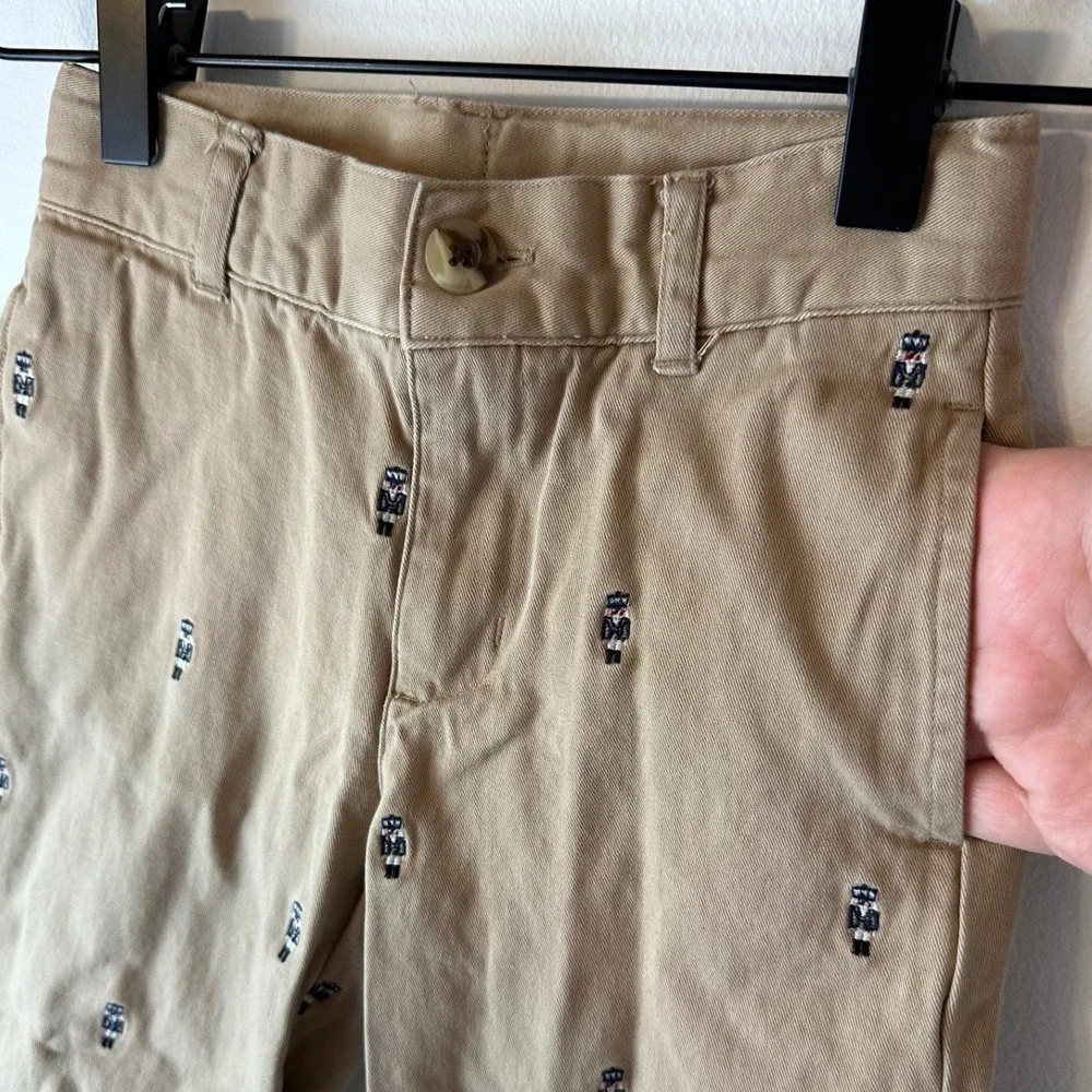 JANIE & JACK Khaki Nutcracker Embroidered Preppy Holiday Dress Pants | 4